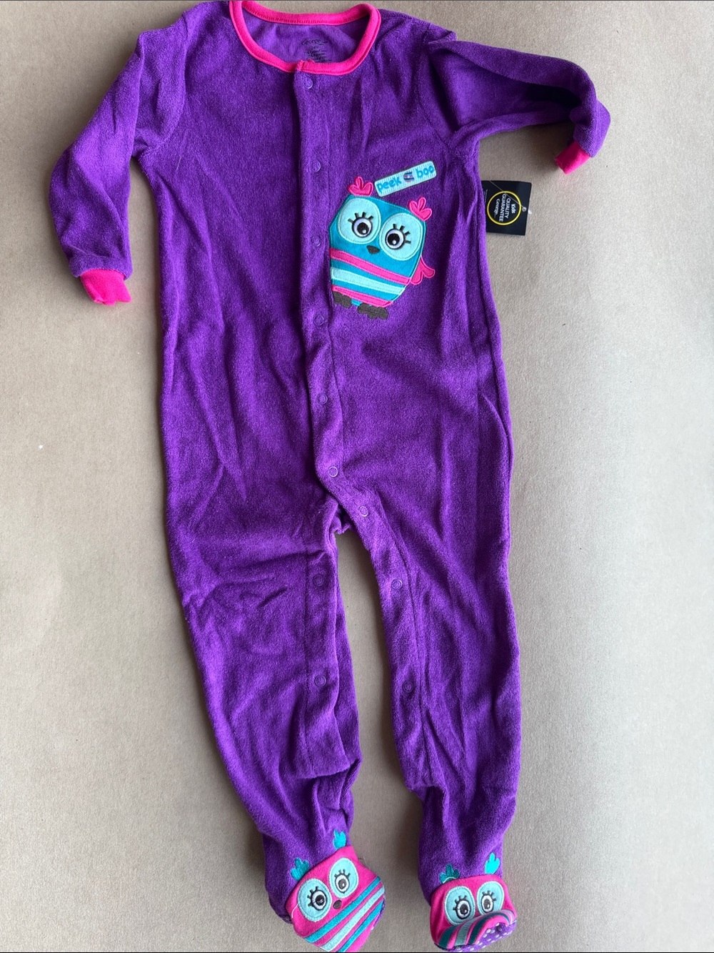 George Purple Fleece Footed One-Piece with Owl Appliqué